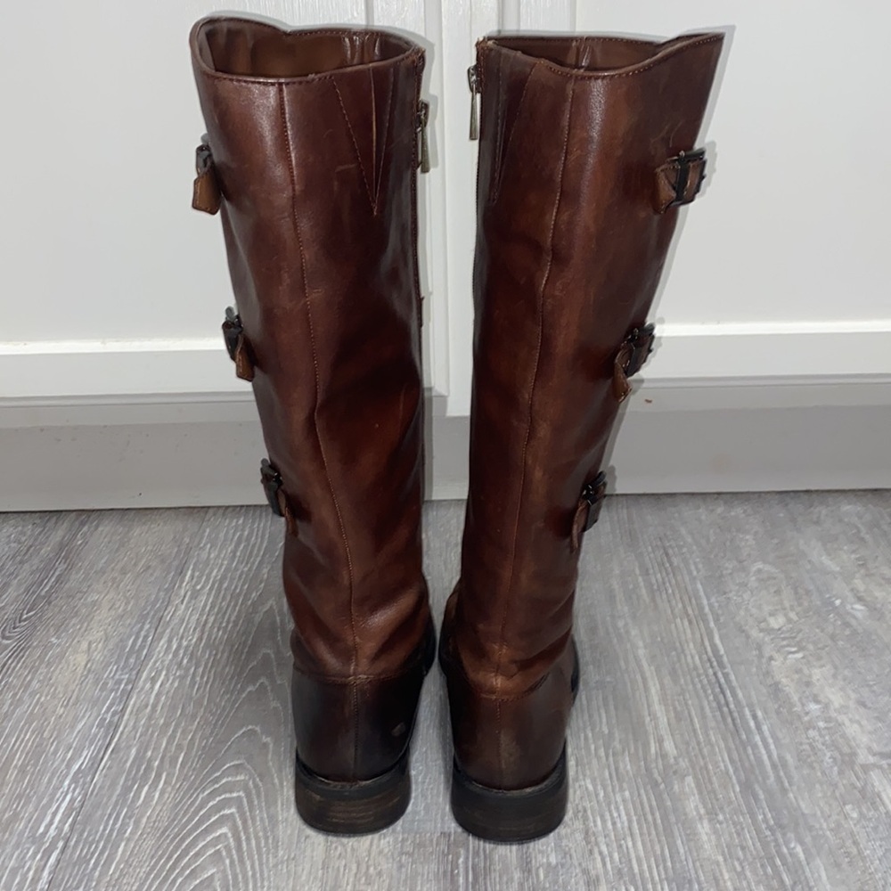 Vince Camuto Fenton Russet Two Tone Brown Leather Knee-High Buckle Riding Boots - Picture 11 of 17